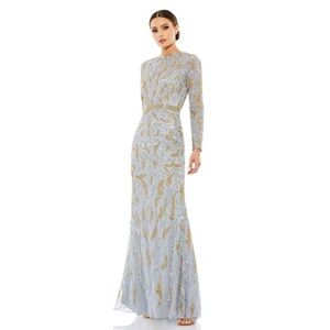 Mac Duggal Light Blue and Gold Embellished Gown